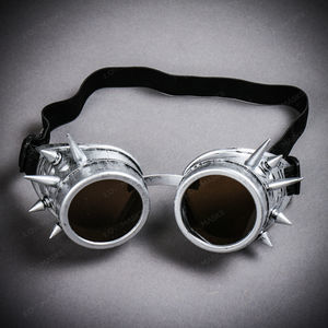 Steampunk Spikes Goggles With Dark Lens - Metallic Silver